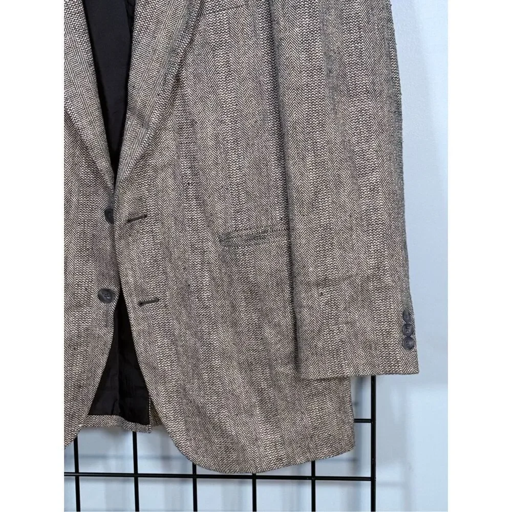 Haggar Imperial Gentlemen Fit Blazer Sports Coat Mens 40L Grey Tweed Herringbone
